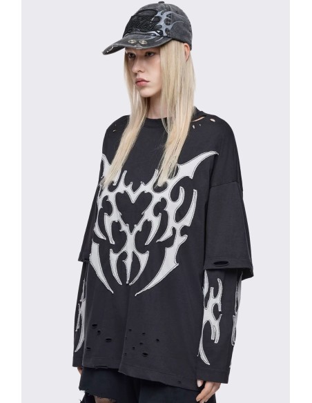 Camiseta Oversized de Doble Manga Luvx en Negro - Minga London