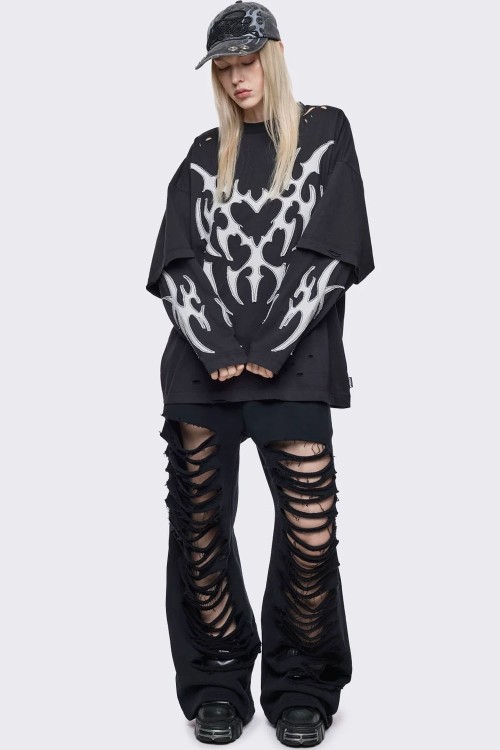 Camiseta Oversized de Doble Manga Luvx en Negro - Minga London