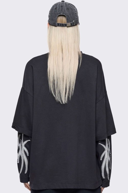 Camiseta Oversized de Doble Manga Luvx en Negro - Minga London