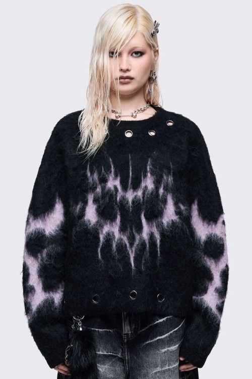 Bad Heart Knit Sweater in Black x Pink - Minga London