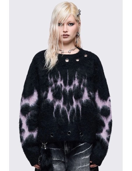 Bad Heart Knit Sweater in Black x Pink - Minga London