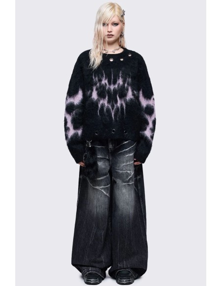 Bad Heart Knit Sweater in Black x Pink - Minga London