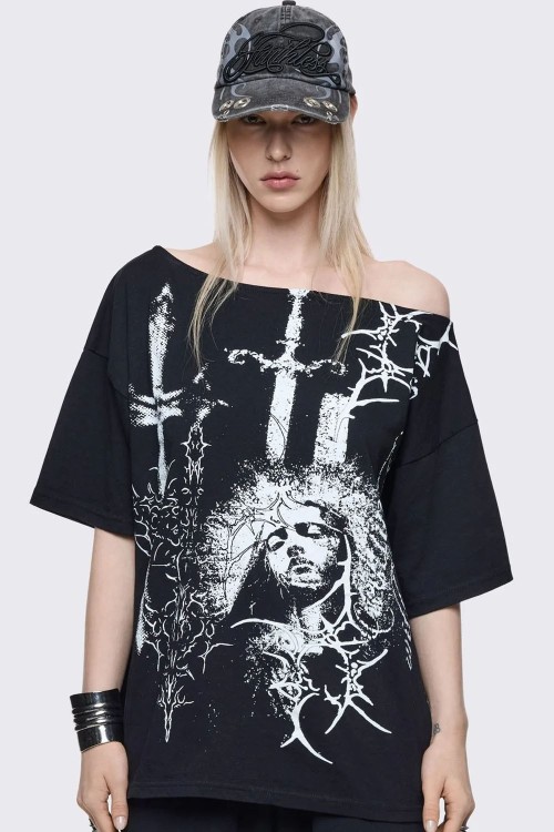 Crown of Swords Offshoulder T-shirt - Minga London