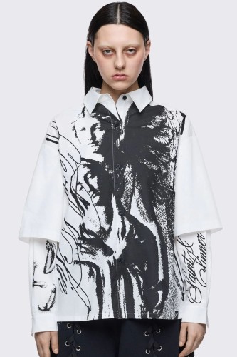 Faith & Sin Double Sleeve Shirt in White - Minga London