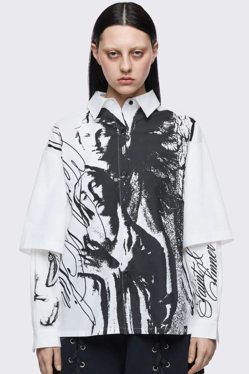 Faith & Sin Double Sleeve Shirt in White - Minga London