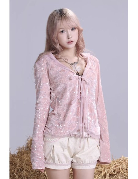 Cassie's Dream Sequin Cardigan in Pink - Rose Island
