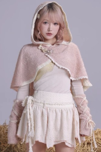Fairycore Knitted Cape + Arm Warmers in Pink - Rose Island