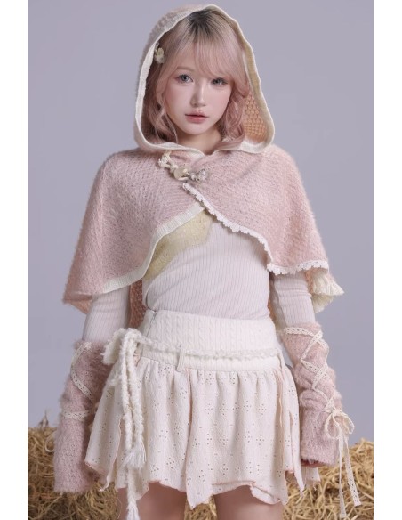 Fairycore Knitted Cape + Arm Warmers in Pink - Rose Island
