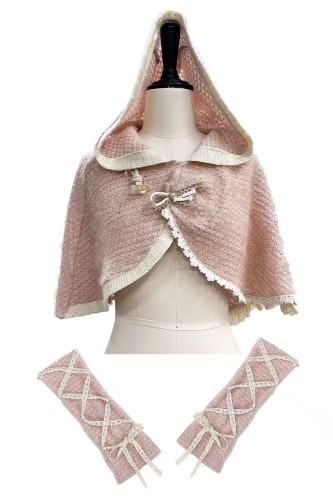 Fairycore Knitted Cape + Arm Warmers in Pink - Rose Island 2