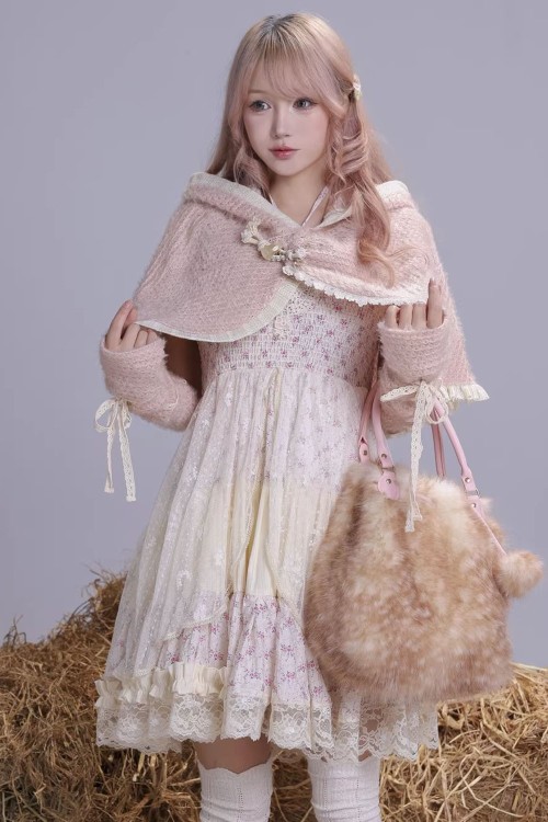 Fairycore Knitted Cape + Arm Warmers in Pink - Rose Island