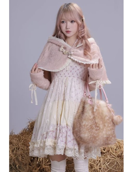 Fairycore Knitted Cape + Arm Warmers in Pink - Rose Island