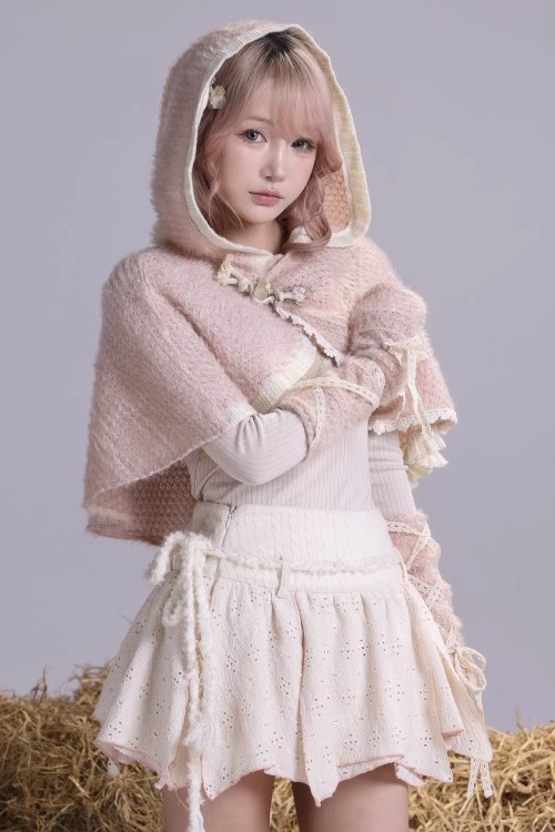 Fairycore Knitted Cape + Arm Warmers in Pink - Rose Island