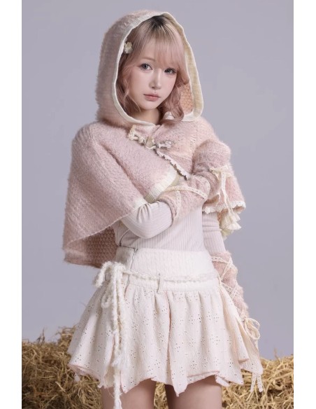 Fairycore Knitted Cape + Arm Warmers in Pink - Rose Island
