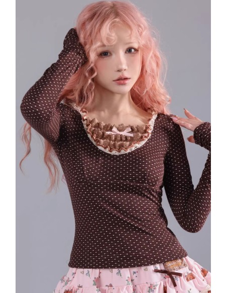 Top de Manga Larga de Polka Dot Dark Chocolate - Rose Island