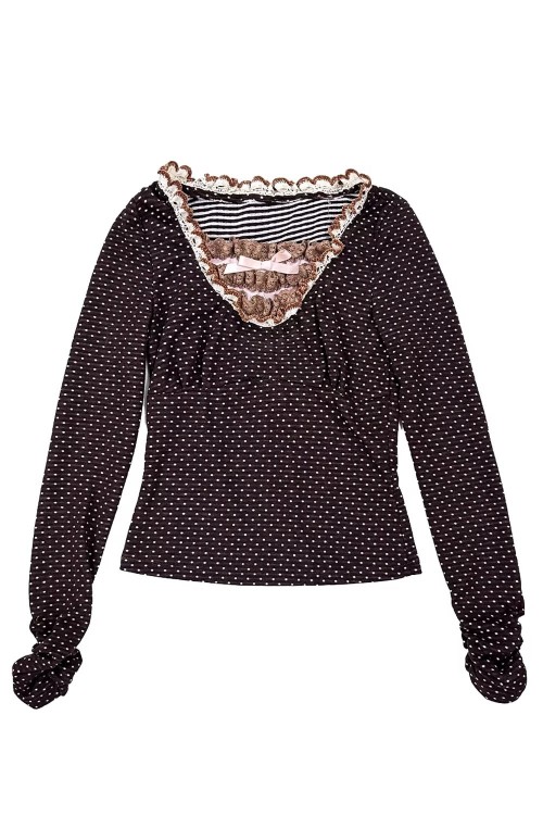 Dark Chocolate Polka Dot Long Sleeve Top - Rose Island