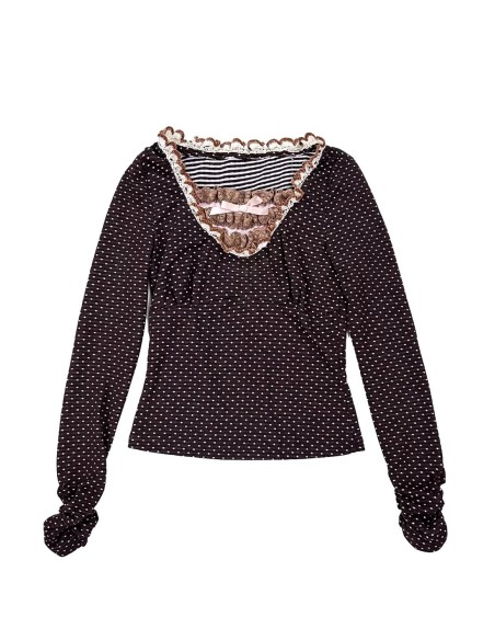 Dark Chocolate Polka Dot Long Sleeve Top - Rose Island