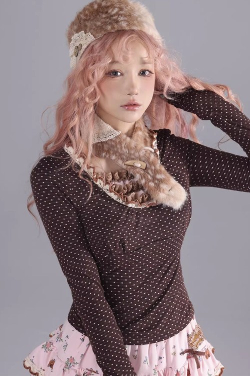 Dark Chocolate Polka Dot Long Sleeve Top - Rose Island