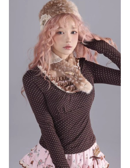 Dark Chocolate Polka Dot Long Sleeve Top - Rose Island