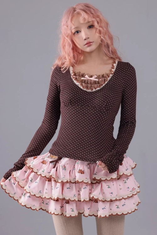Top de Manga Larga de Polka Dot Dark Chocolate - Rose Island
