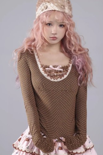 Milk Chocolate Polka Dot Long Sleeve Top - Rose Island