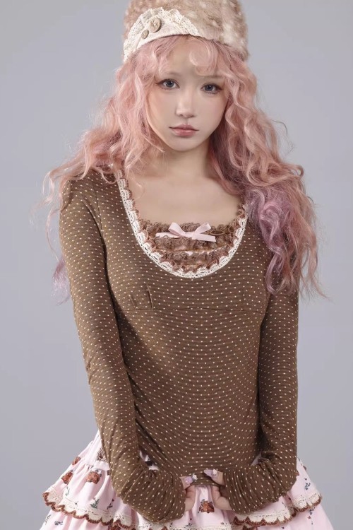 Top de Manga Larga de Polka Dot Milk Chocolate - Rose Island