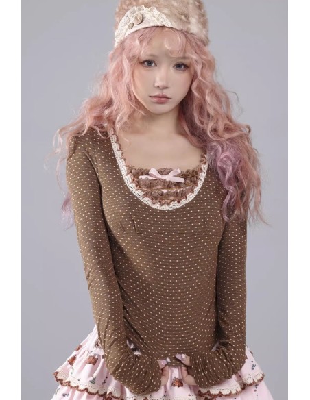 Milk Chocolate Polka Dot Long Sleeve Top - Rose Island