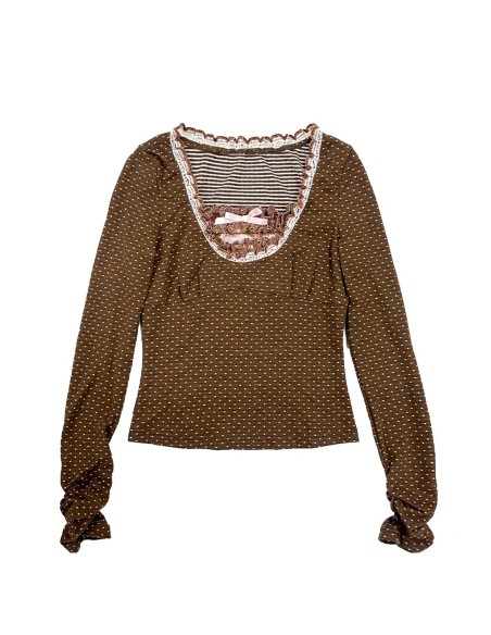 Milk Chocolate Polka Dot Long Sleeve Top - Rose Island