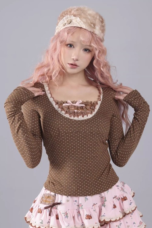 Top de Manga Larga de Polka Dot Milk Chocolate - Rose Island