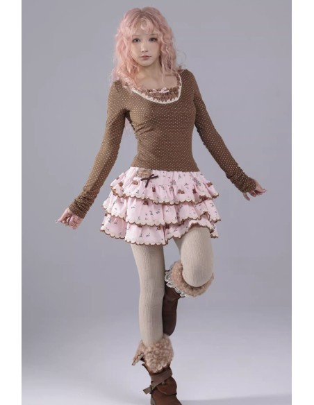 Milk Chocolate Polka Dot Long Sleeve Top - Rose Island