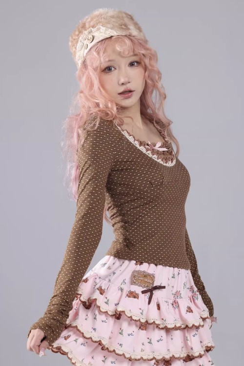 Milk Chocolate Polka Dot Long Sleeve Top - Rose Island
