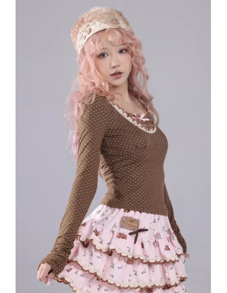 Milk Chocolate Polka Dot Long Sleeve Top - Rose Island