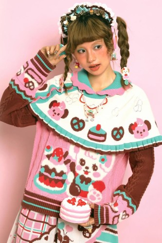 Suéter de Punto con Poncho Choco Mint Strawberry ~ Lutra Jump