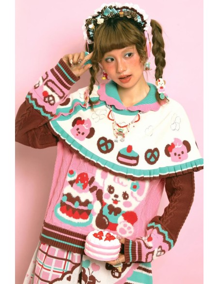 Suéter de Punto con Poncho Choco Mint Strawberry ~ Lutra Jump