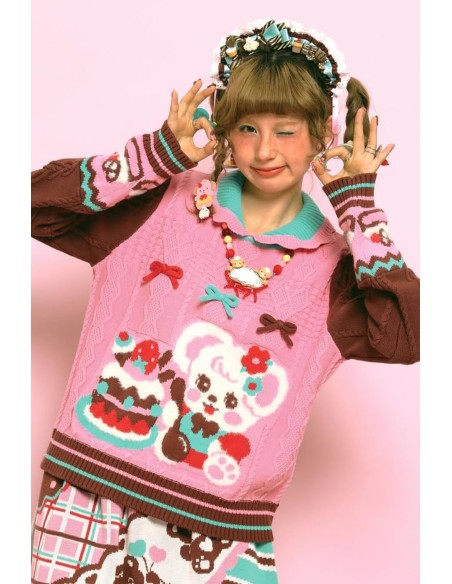 Choco Mint Strawberry Poncho Knit Sweater ~ Lutra Jump