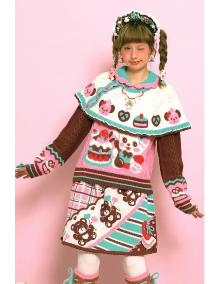 Choco Mint Strawberry Poncho Knit Sweater ~ Lutra Jump
