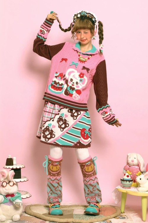 Suéter de Punto con Poncho Choco Mint Strawberry ~ Lutra Jump
