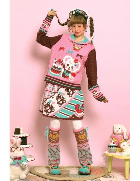 Suéter de Punto con Poncho Choco Mint Strawberry ~ Lutra Jump