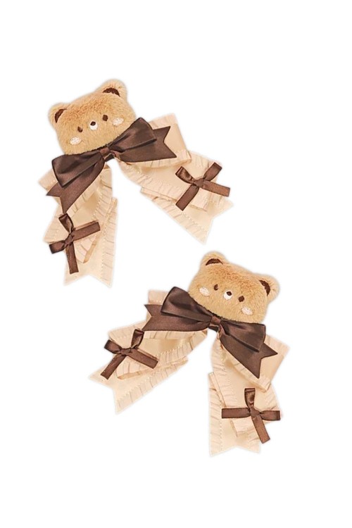 Set of 2 Teddy Bear Plush Hairclips in Brown