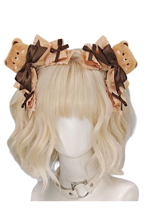 Set of 2 Teddy Bear Plush Hairclips in Brown