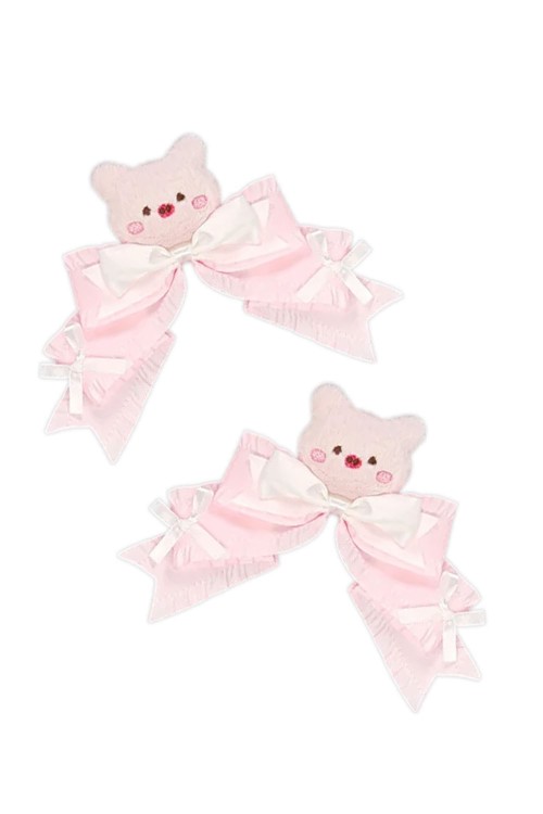 Set of 2 Pink Plush Piggy Headband Clips in Pink