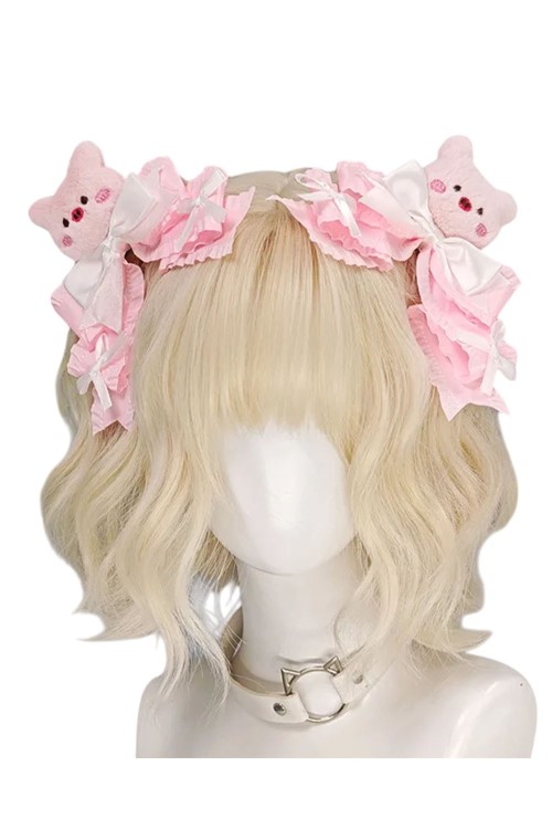 Set 2 Clips Para la Cabeza Piggy Pink Plush en Rosa