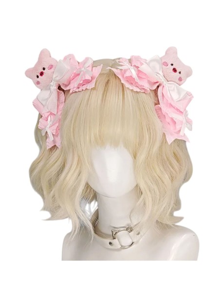 Set of 2 Pink Plush Piggy Headband Clips in Pink