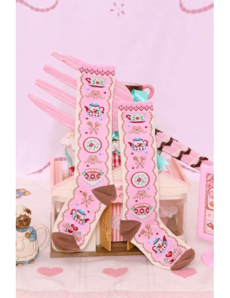 Pink Tea Party Socks ~ Lutra Jump