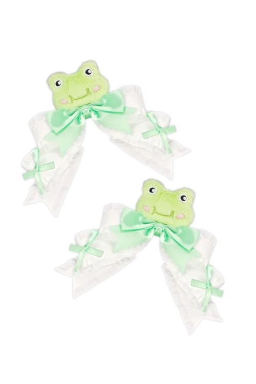 Set 2 Clips Para la Cabeza Green Frog Plush en Verde