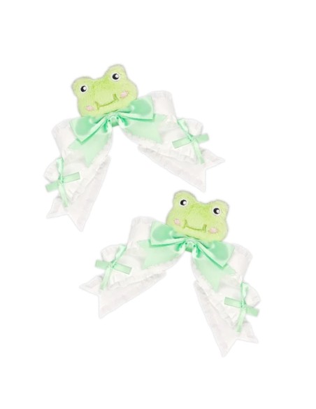 Set 2 Clips Para la Cabeza Green Frog Plush en Verde