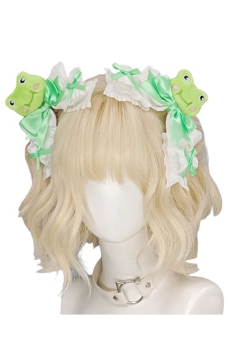 Set of 2 Green Frog Plush Head Clips 2