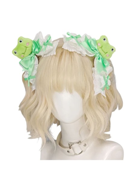Set of 2 Green Frog Plush Head Clips
