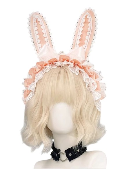 Headdress Lolita Bunny en Rosa x Blanco