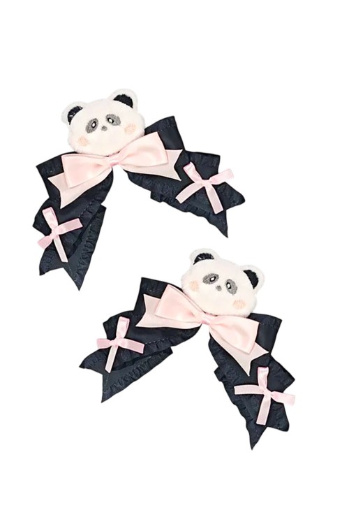 Set of 2 Plush Panda Headband Clips in Black