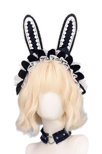 Lolita Bunny Headdress in Black x White 2